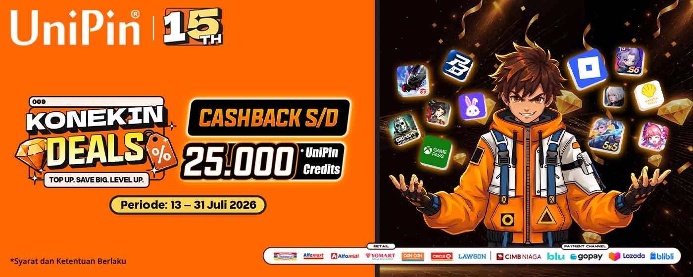 KONEKIN DEALS – Cashback Anniversary di UniPin hemat hingga 25.000 UniPin Credits!